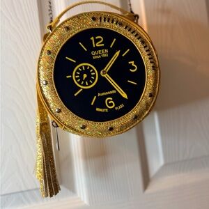 Queen Gold and Black Glitter Clock Chain  Shoulder Evening Handbag